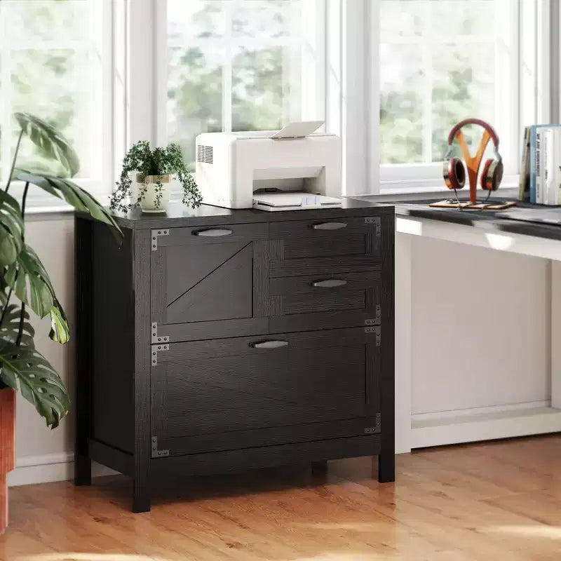 4 Drawer File Cabinet, Farmhouse Lateral Filing Cabinet with Adjustable Hanging Rails for Letter/A4/Legal Size Files, Printer Stand