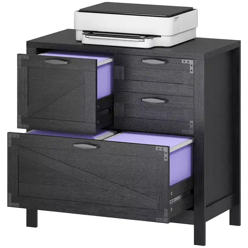 4 Drawer File Cabinet, Farmhouse Lateral Filing Cabinet with Adjustable Hanging Rails for Letter/A4/Legal Size Files, Printer Stand