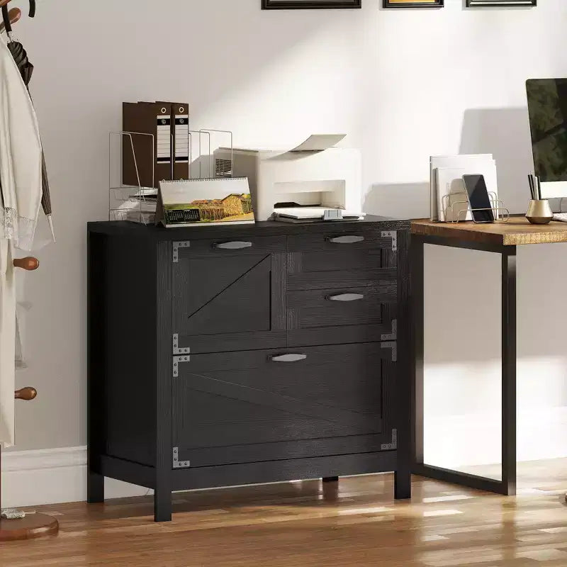 4 Drawer File Cabinet, Farmhouse Lateral Filing Cabinet with Adjustable Hanging Rails for Letter/A4/Legal Size Files, Printer Stand