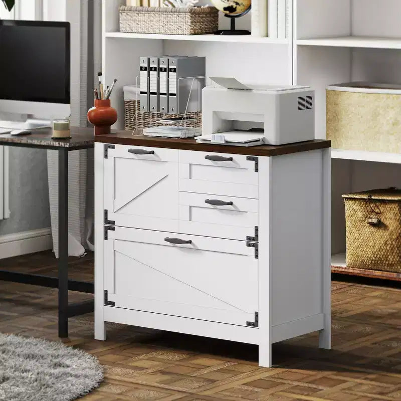 4 Drawer File Cabinet, Farmhouse Lateral Filing Cabinet with Adjustable Hanging Rails for Letter/A4/Legal Size Files, Printer Stand