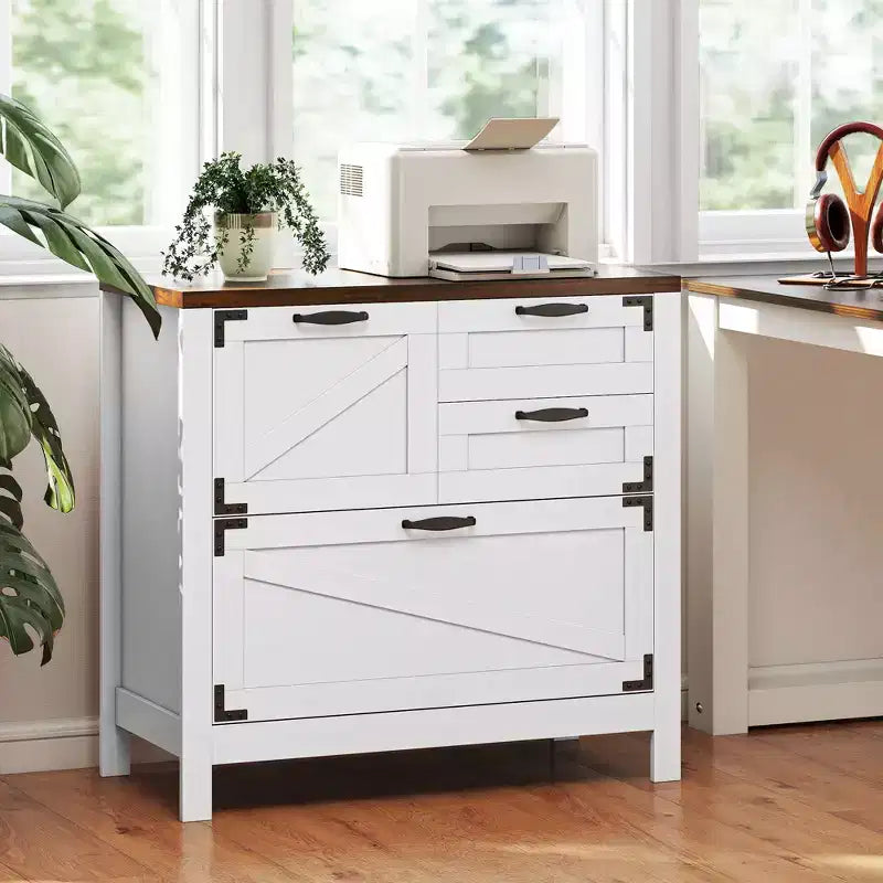 4 Drawer File Cabinet, Farmhouse Lateral Filing Cabinet with Adjustable Hanging Rails for Letter/A4/Legal Size Files, Printer Stand