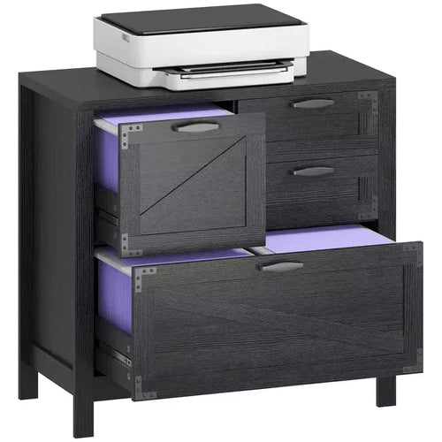 HOMCOM 4 Drawer File Cabinet, Farmhouse Lateral Filing Cabinet with Adjustable Hanging Rails for Letter/A4/Legal Size Files, Printer Stand