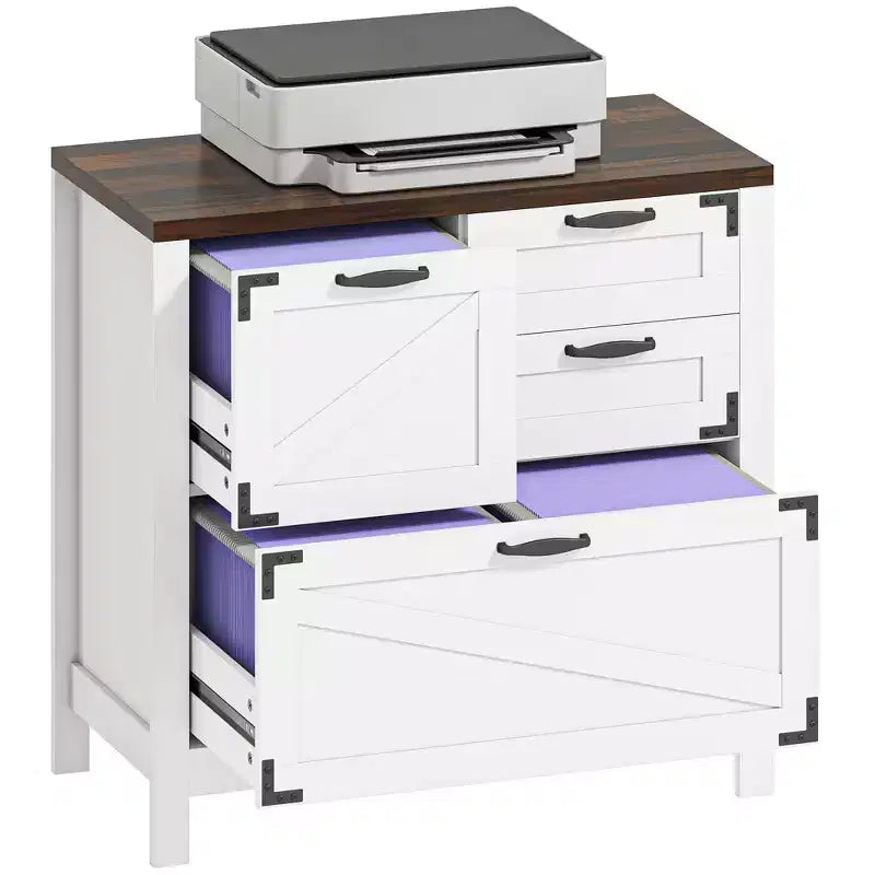 4 Drawer File Cabinet, Farmhouse Lateral Filing Cabinet with Adjustable Hanging Rails for Letter/A4/Legal Size Files, Printer Stand