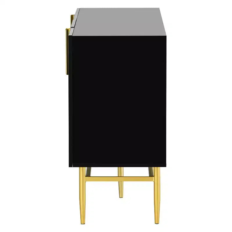 4-Door Sideboard Cabinet with Gold Metal Handles and Elegant Storage for Dining and Living Room, Black