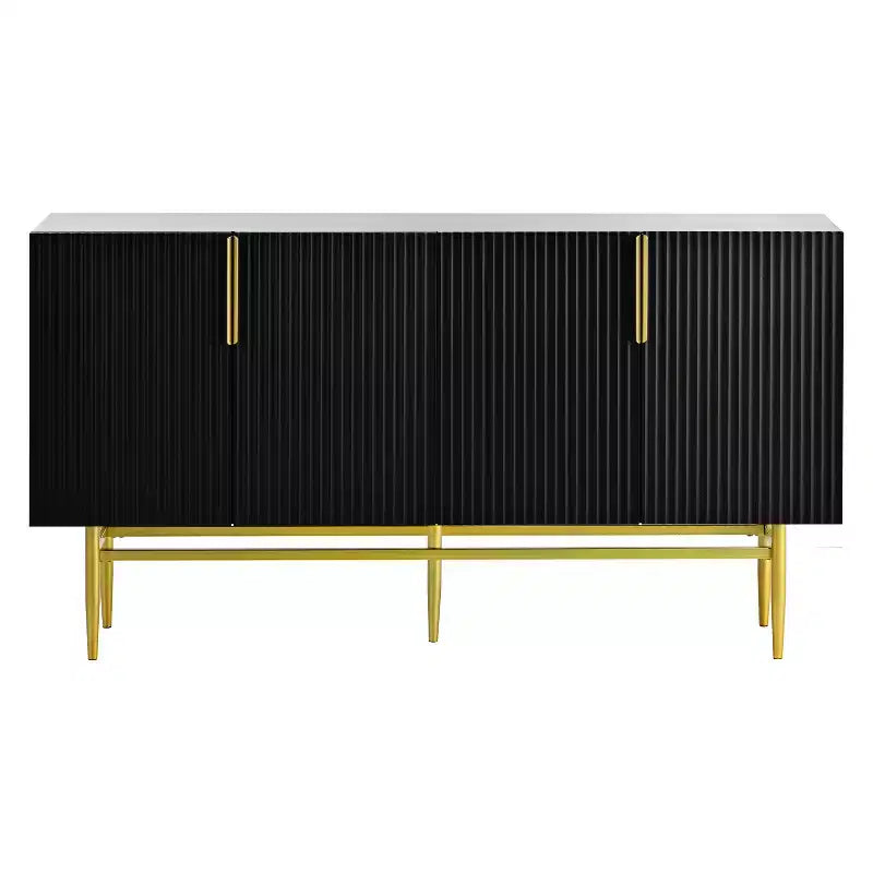 4-Door Sideboard Cabinet with Gold Metal Handles and Elegant Storage for Dining and Living Room, Black