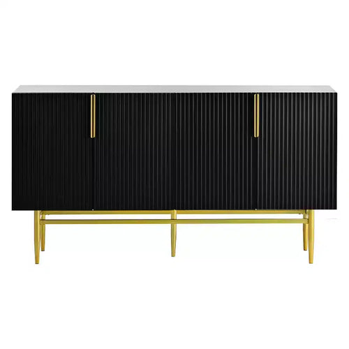 Buffet 4 portes avec poignées métalliques dorées et rangement élégant pour salle à manger et salon, noir