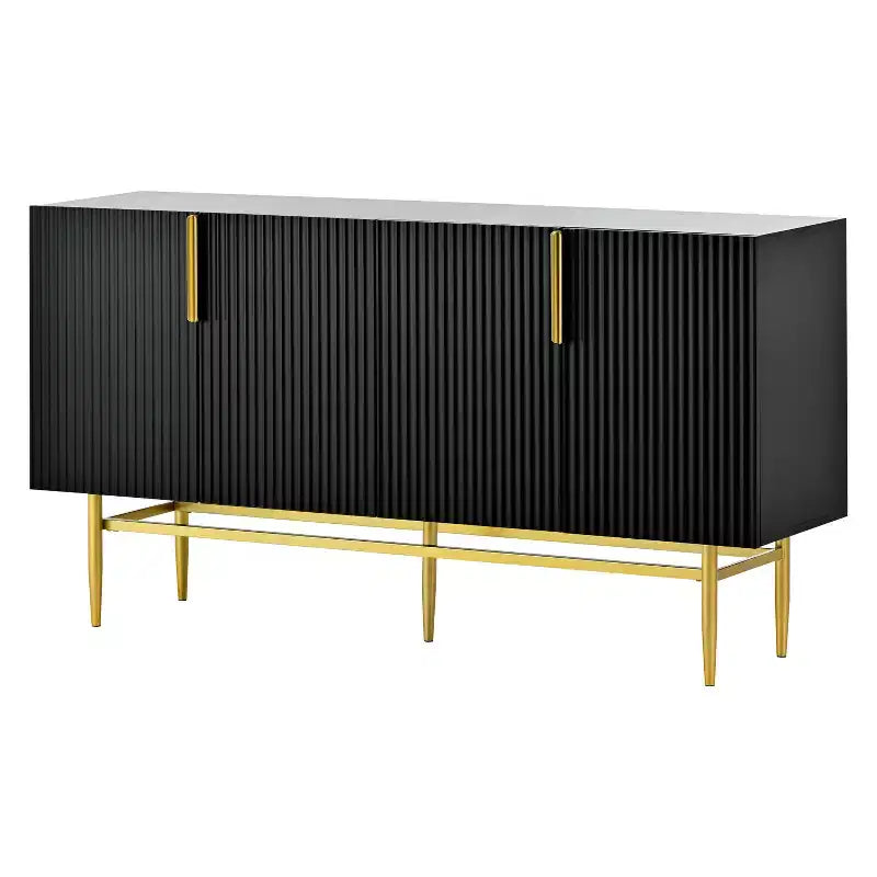 4-Door Sideboard Cabinet with Gold Metal Handles and Elegant Storage for Dining and Living Room, Black