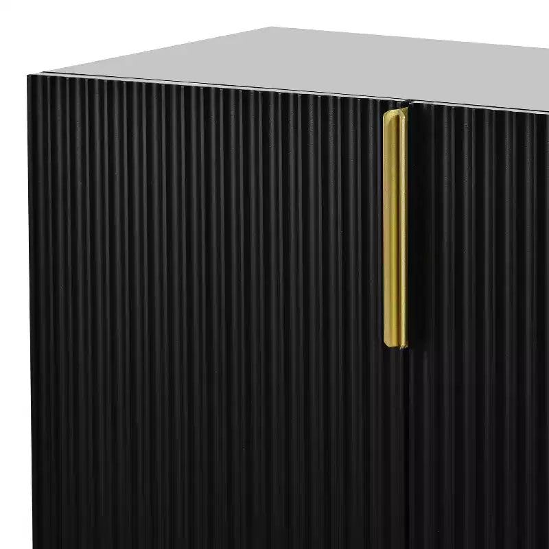 4-Door Sideboard Cabinet with Gold Metal Handles and Elegant Storage for Dining and Living Room, Black