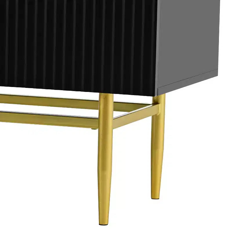 4-Door Sideboard Cabinet with Gold Metal Handles and Elegant Storage for Dining and Living Room, Black