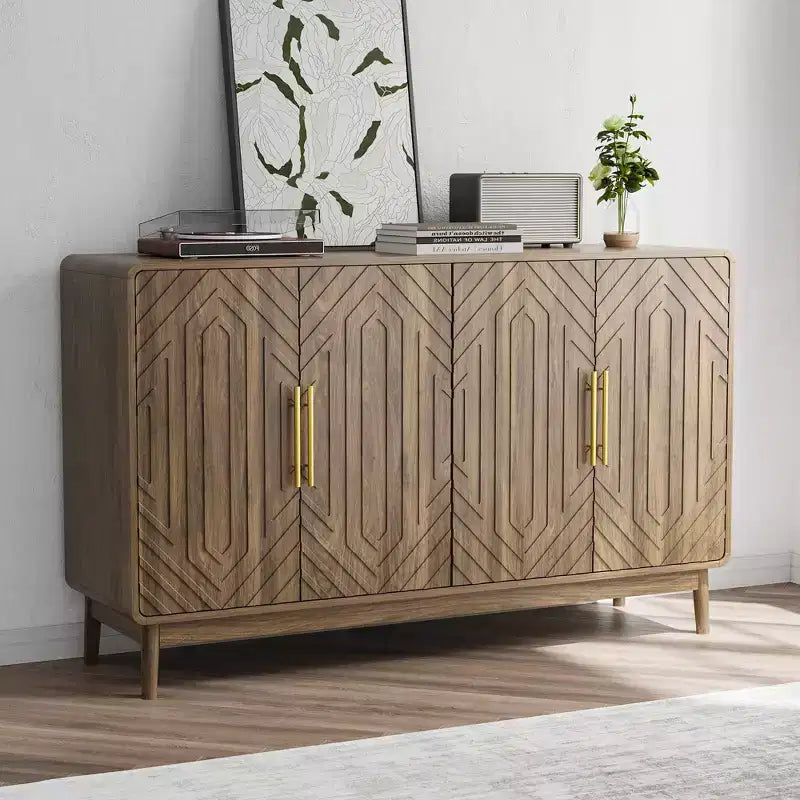 Sideboard Buffet Cabinet, Accent Cabinet with 4 Doors and 4 Adjustable Shelves, Storage Cabinet for Living Room, Entryway, Hallway, Nature