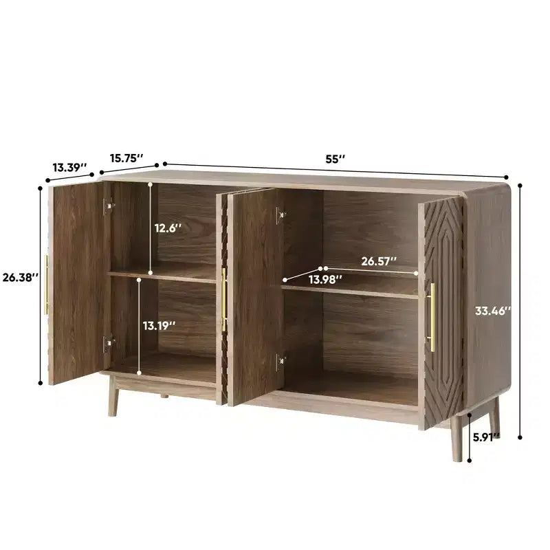 Sideboard Buffet Cabinet, Accent Cabinet with 4 Doors and 4 Adjustable Shelves, Storage Cabinet for Living Room, Entryway, Hallway, Nature