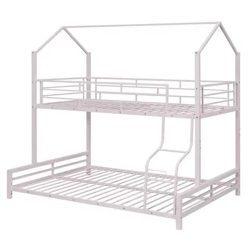 Twin over Full Metal Bunk Bed with Ladder and Safety Guardrails, Pink