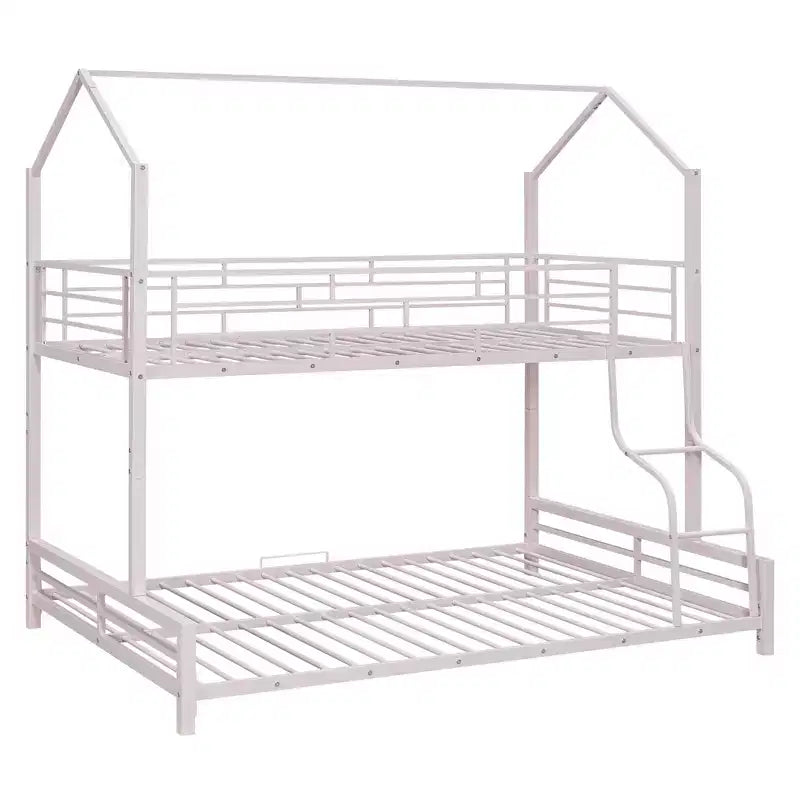 Twin over Full Metal Bunk Bed with Ladder and Safety Guardrails, Pink