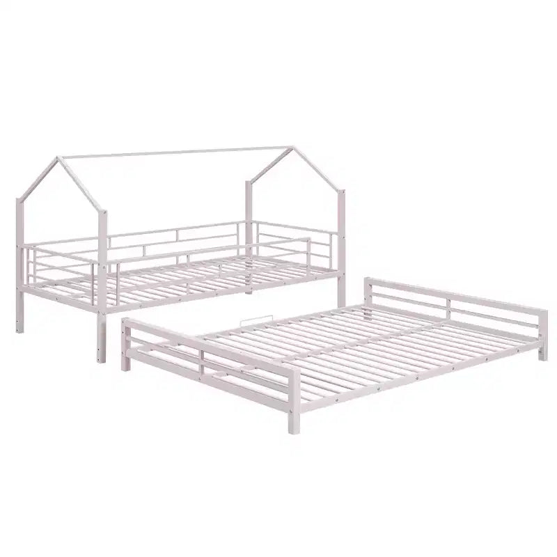 Twin over Full Metal Bunk Bed with Ladder and Safety Guardrails, Pink