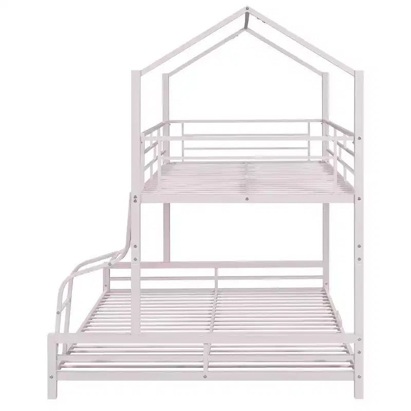 Twin over Full Metal Bunk Bed with Ladder and Safety Guardrails, Pink