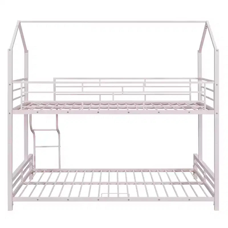 Twin over Full Metal Bunk Bed with Ladder and Safety Guardrails, Pink