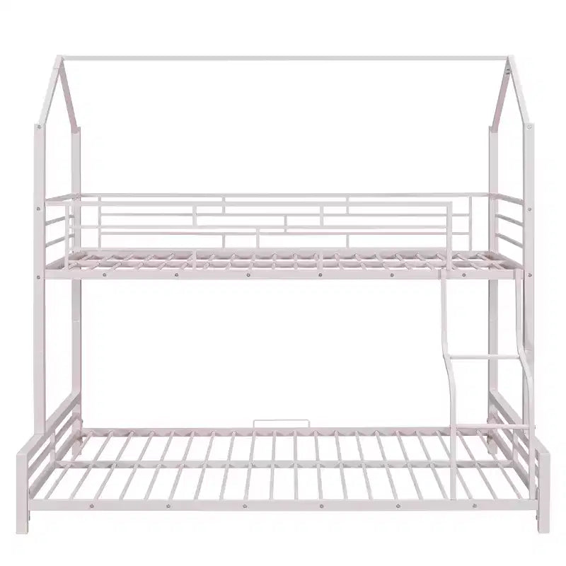 Twin over Full Metal Bunk Bed with Ladder and Safety Guardrails, Pink