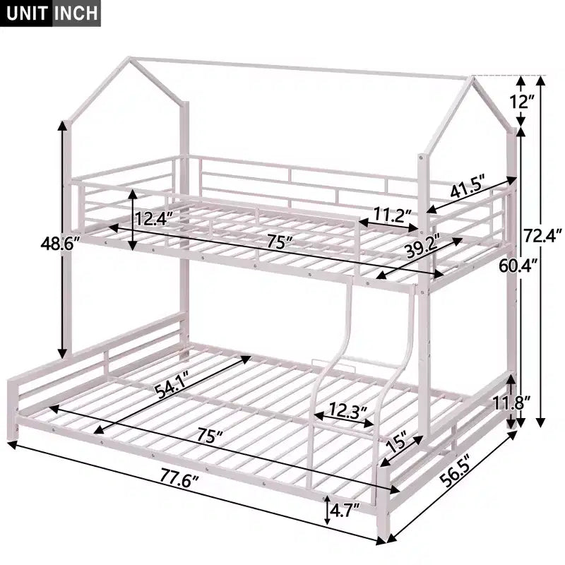 Twin over Full Metal Bunk Bed with Ladder and Safety Guardrails, Pink