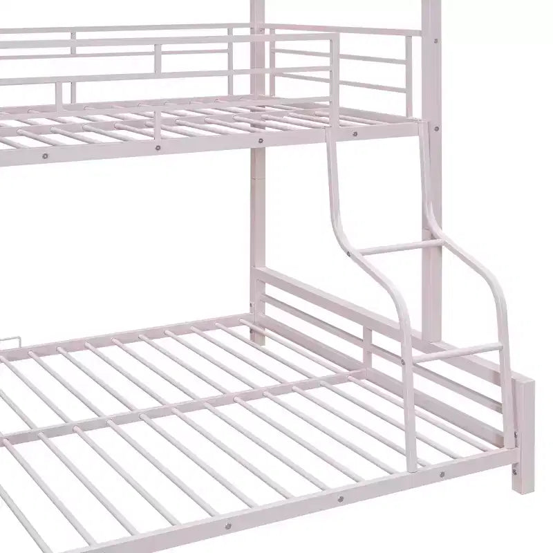 Twin over Full Metal Bunk Bed with Ladder and Safety Guardrails, Pink