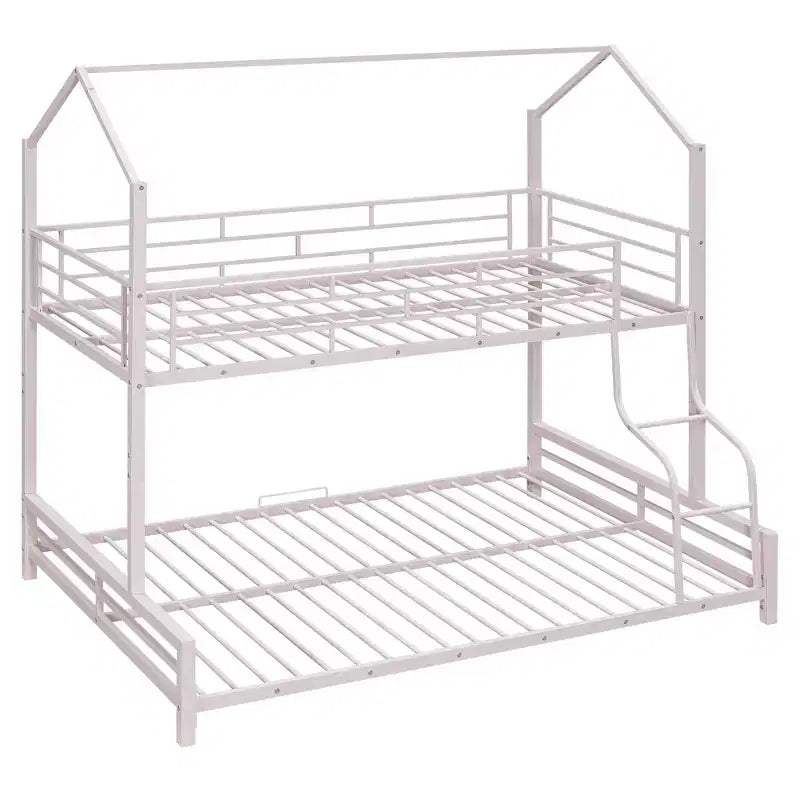 Twin over Full Metal Bunk Bed with Ladder and Safety Guardrails, Pink