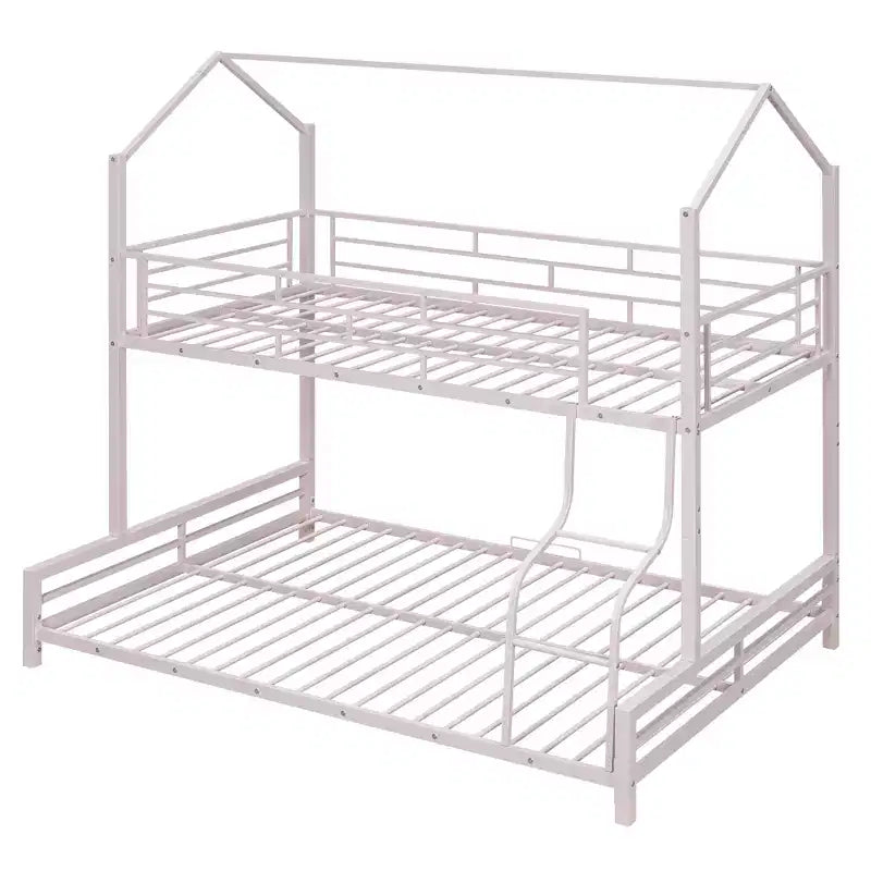 Twin over Full Metal Bunk Bed with Ladder and Safety Guardrails, Pink