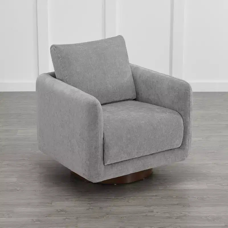 Modern Swivel Accent Chair with Loose Back Cushion, Dove Gray Fabric