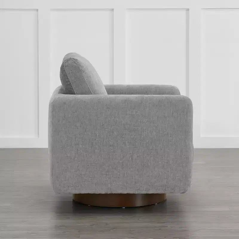 Modern Swivel Accent Chair with Loose Back Cushion, Dove Gray Fabric