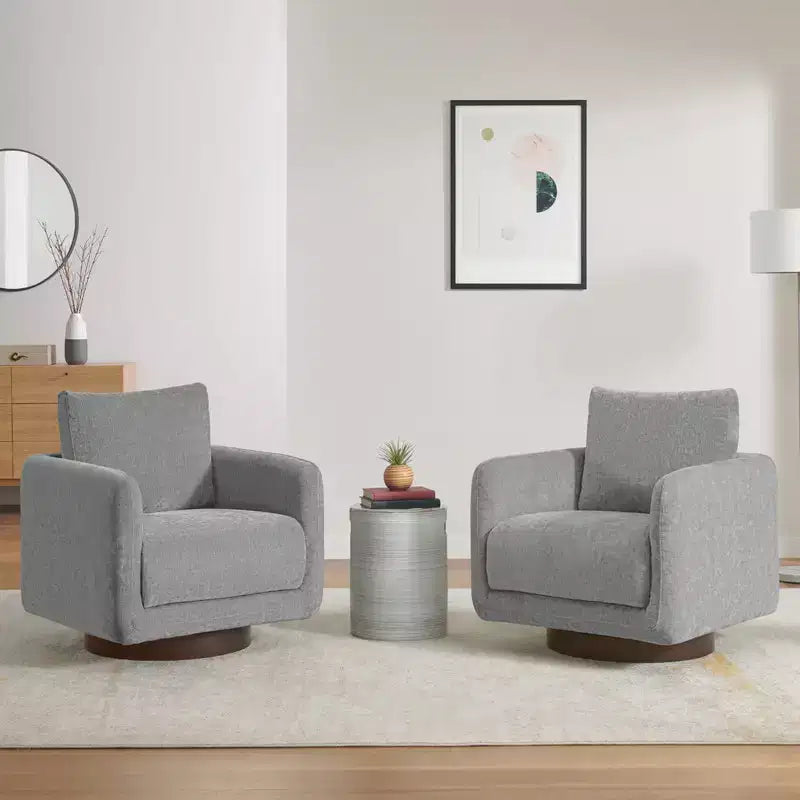 Modern Swivel Accent Chair with Loose Back Cushion, Dove Gray Fabric