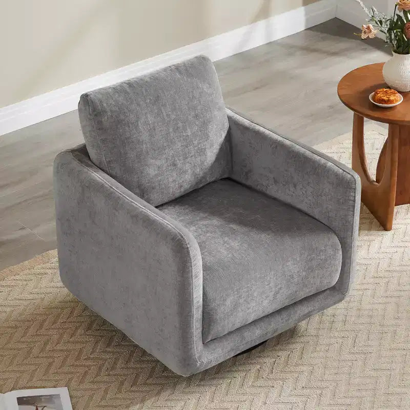 Modern Swivel Accent Chair with Loose Back Cushion, Dove Gray Fabric