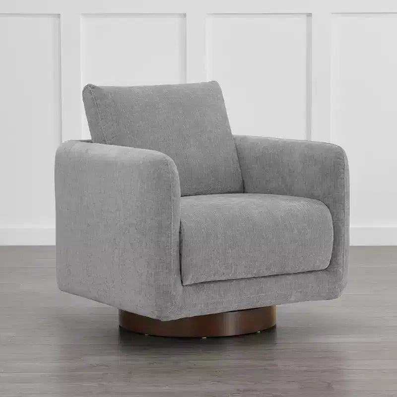 Modern Swivel Accent Chair with Loose Back Cushion, Dove Gray Fabric