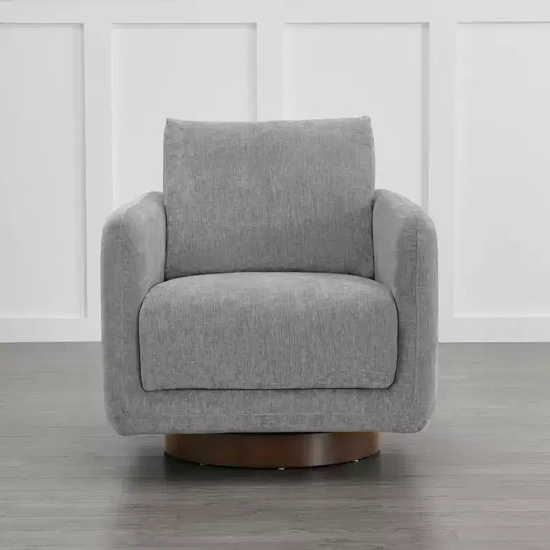 Modern Swivel Accent Chair with Loose Back Cushion, Dove Gray Fabric