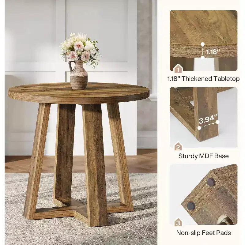 Small Round Dining Table for 2-4, 31.5 Inches Farmhouse Kitchen Table for Small Space, Dining Room, Kitchen, Apartment, Rustic Brown