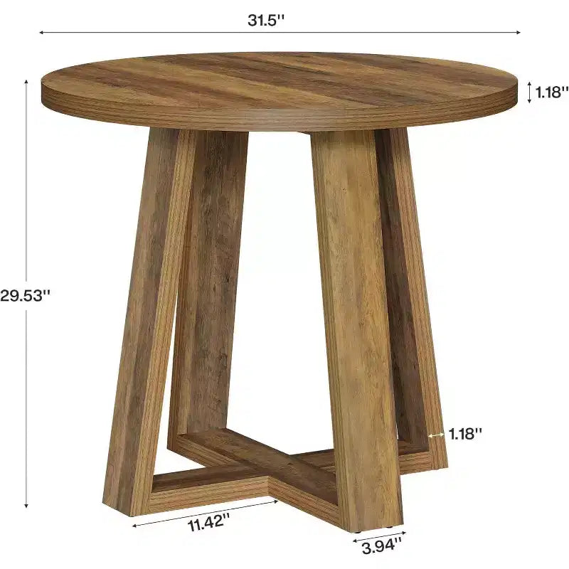 Small Round Dining Table for 2-4, 31.5 Inches Farmhouse Kitchen Table for Small Space, Dining Room, Kitchen, Apartment, Rustic Brown