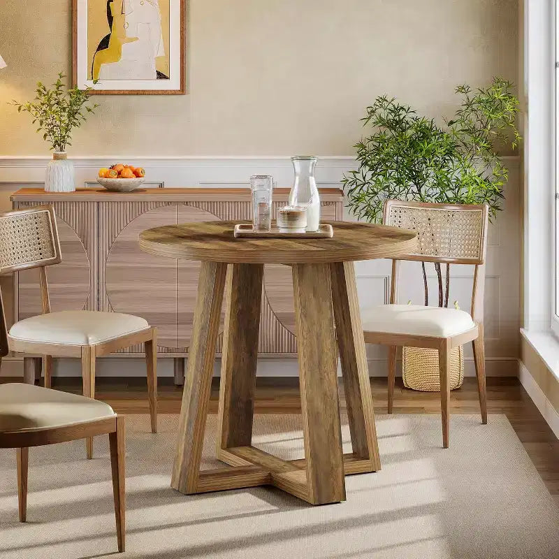 Small Round Dining Table for 2-4, 31.5 Inches Farmhouse Kitchen Table for Small Space, Dining Room, Kitchen, Apartment, Rustic Brown