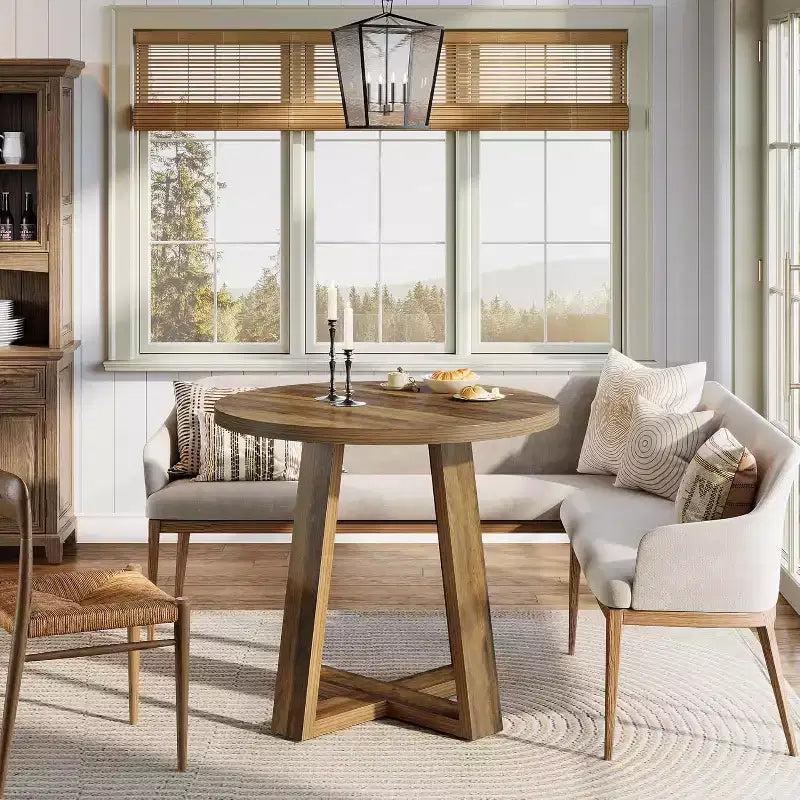 Small Round Dining Table for 2-4, 31.5 Inches Farmhouse Kitchen Table for Small Space, Dining Room, Kitchen, Apartment, Rustic Brown