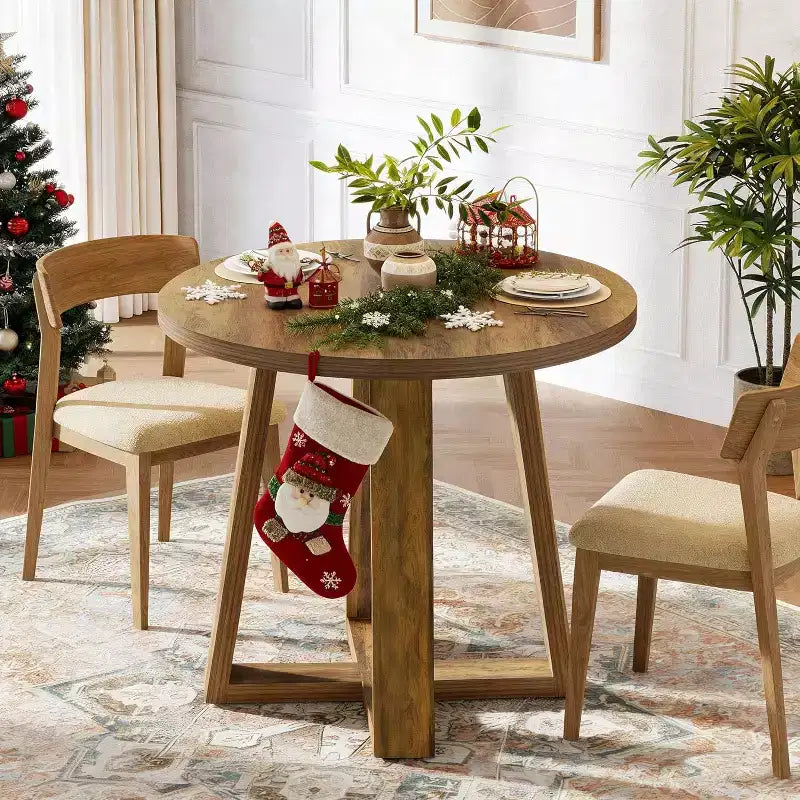 Small Round Dining Table for 2-4, 31.5 Inches Farmhouse Kitchen Table for Small Space, Dining Room, Kitchen, Apartment, Rustic Brown