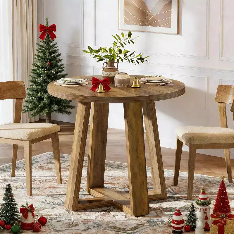 Small Round Dining Table for 2-4, 31.5 Inches Farmhouse Kitchen Table for Small Space, Dining Room, Kitchen, Apartment, Rustic Brown