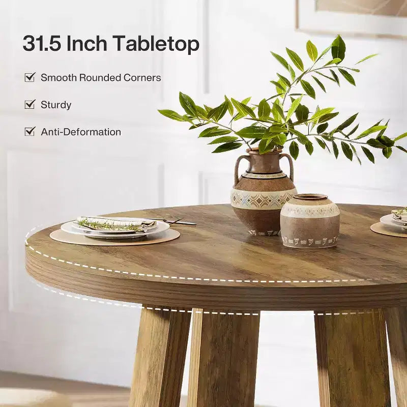 Small Round Dining Table for 2-4, 31.5 Inches Farmhouse Kitchen Table for Small Space, Dining Room, Kitchen, Apartment, Rustic Brown