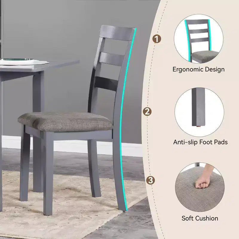 Farmhouse Dining Chair — Solid Wood Legs, High Ladder Back, Anti-Slip Feet