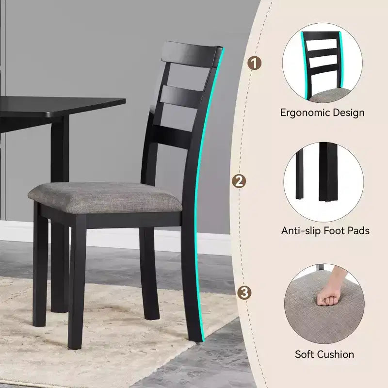 Farmhouse Dining Chair — Solid Wood Legs, High Ladder Back, Anti-Slip Feet
