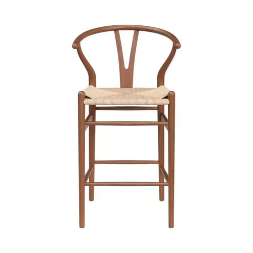 HomeRoots 27 Beige and Walnut Solid Wood Counter Height Bar Chair