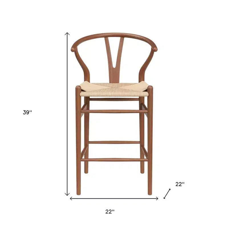 27 Beige and Walnut Solid Wood Counter Height Bar Chair