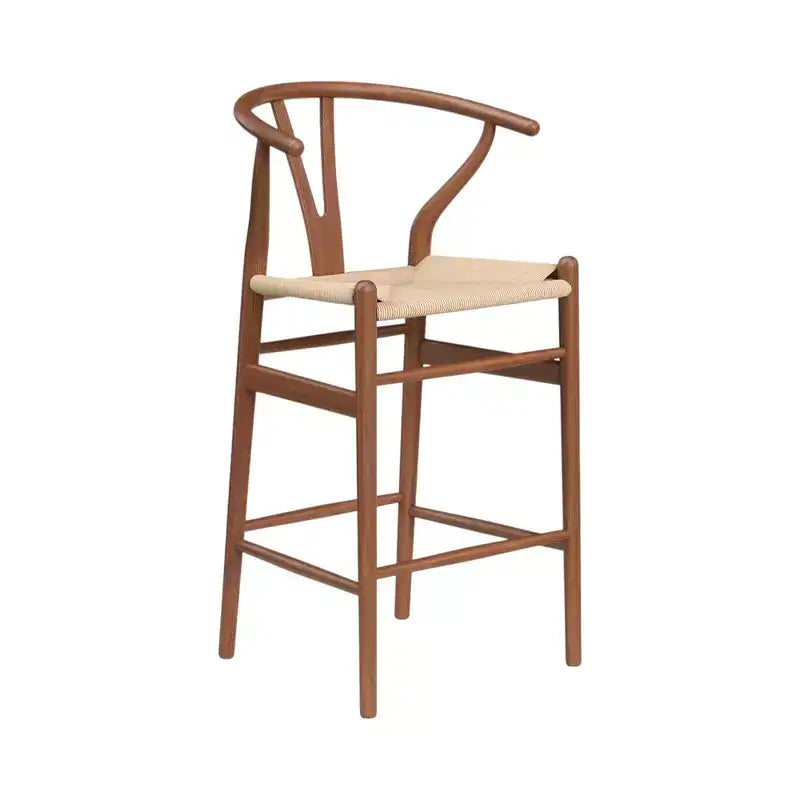 27 Beige and Walnut Solid Wood Counter Height Bar Chair