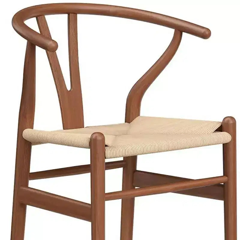 27 Beige and Walnut Solid Wood Counter Height Bar Chair