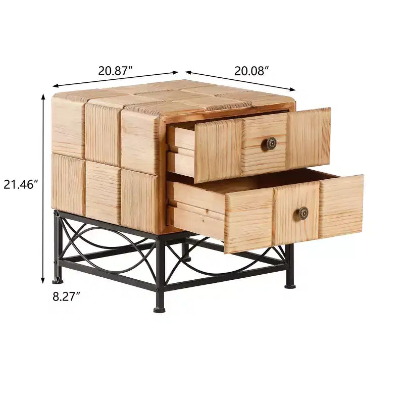 Retro Square Coffee Table With 2 Drawers – Small Splicing Design Center Table for Living Room, Dining Room & Office