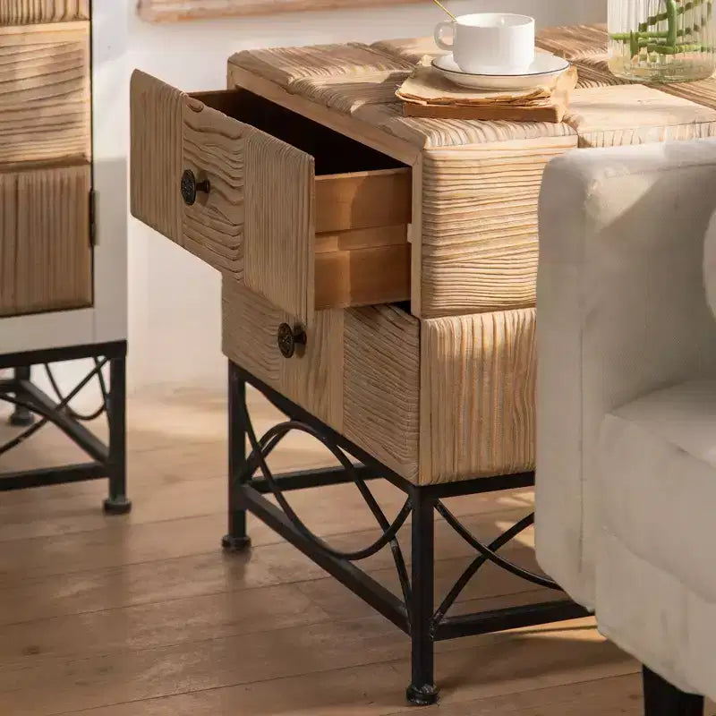 Retro Square Coffee Table With 2 Drawers – Small Splicing Design Center Table for Living Room, Dining Room & Office