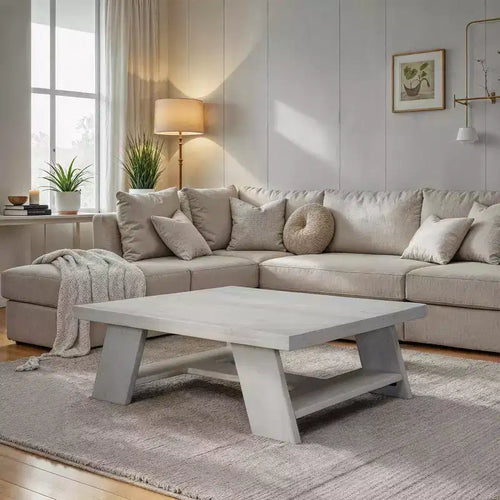 Table basse carrée de 100 cm | Bois de manguier | Pieds inclinés audacieux