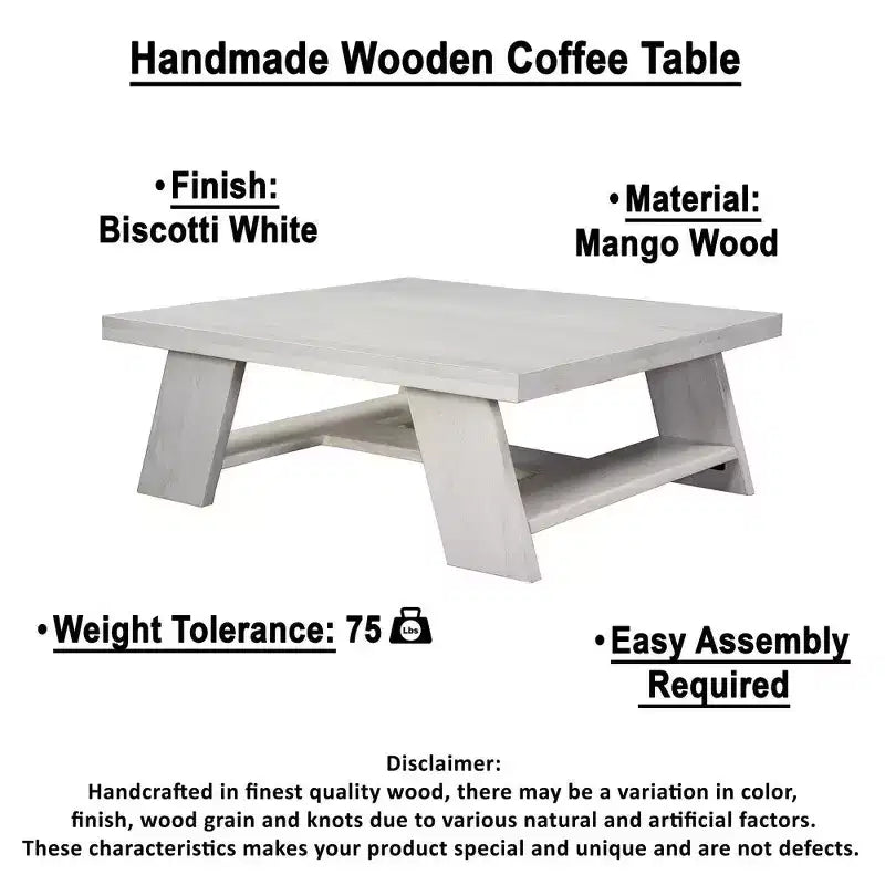 40" Square Coffee Table | Mango Wood | Bold Angled Legs