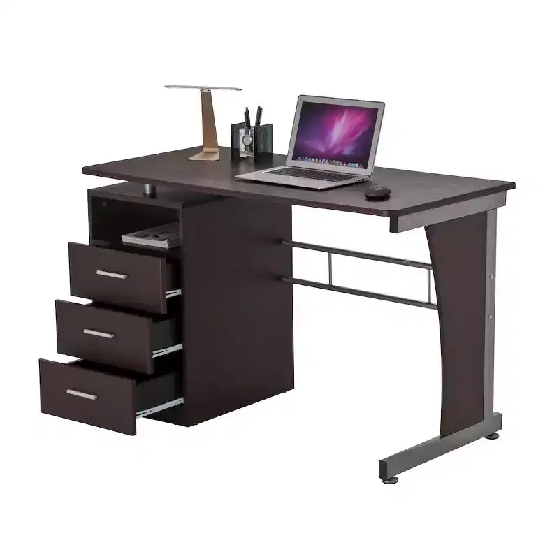 Bureau informatique de 48 po avec piédestal à 3 tiroirs et surface de travail surélevée