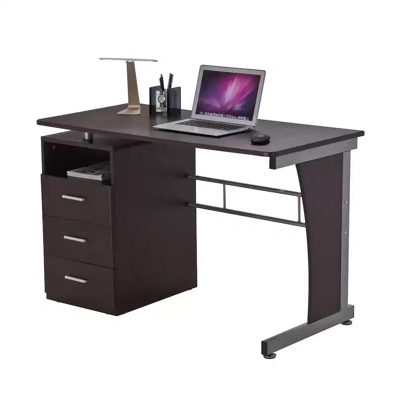 Bureau informatique de 48 po avec piédestal à 3 tiroirs et surface de travail surélevée